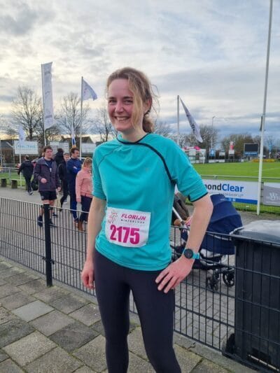 Foto van Linda Dijkstra na het lopen van de 10km Florijnwinterloop in Woudenberg op 7 januari 2023